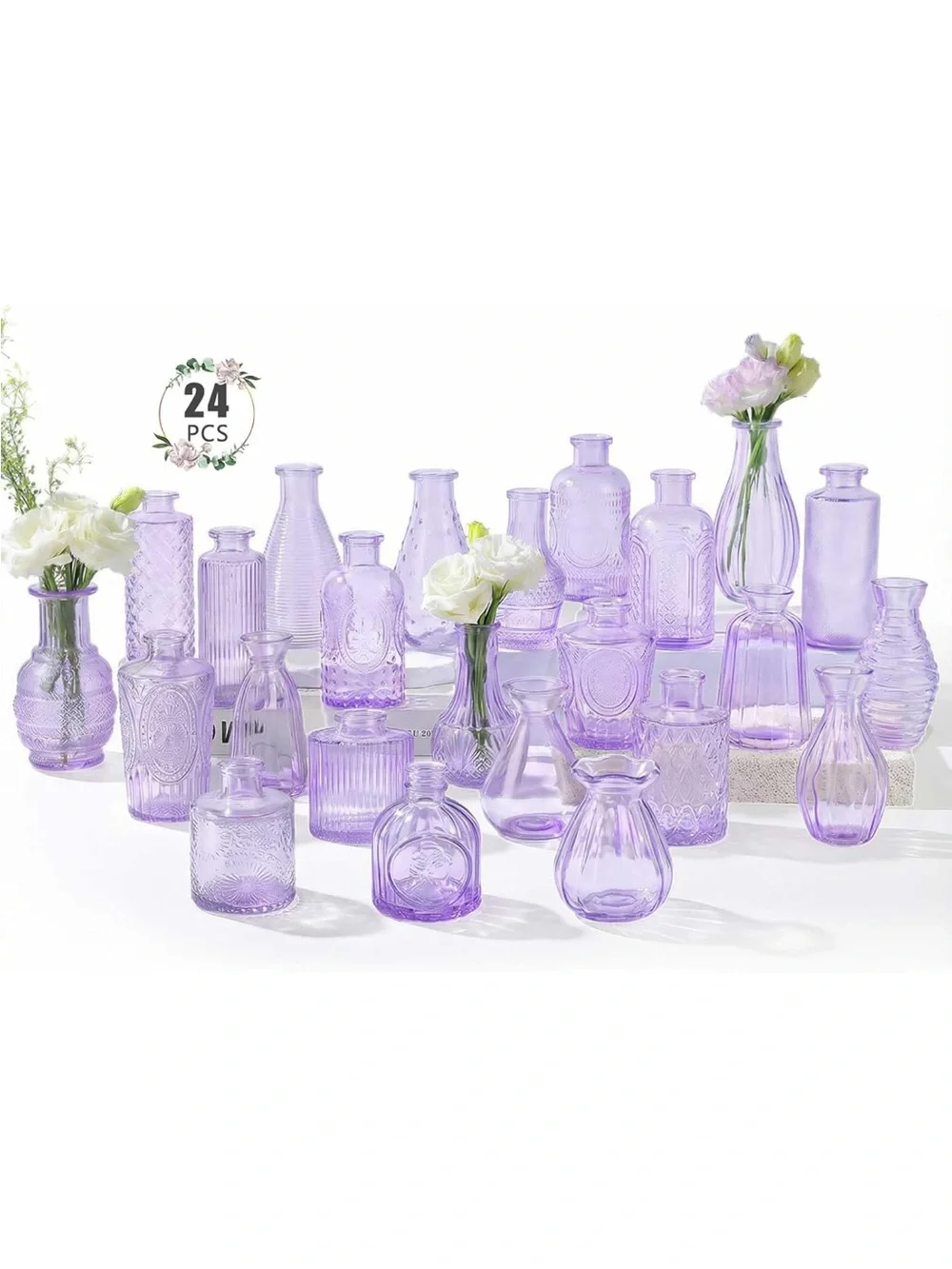 24-Piece Purple Glass Bud Vase Set - Home Accents